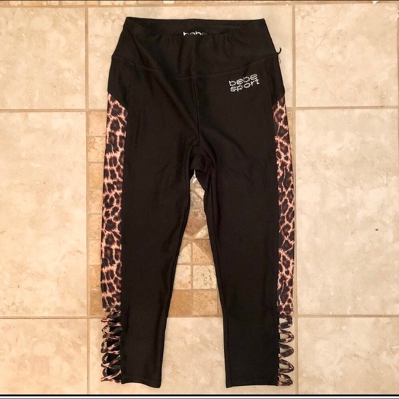 bebe Pants - NWT Bebe Sport Bling Logo Cheetah Print Crop, sz M